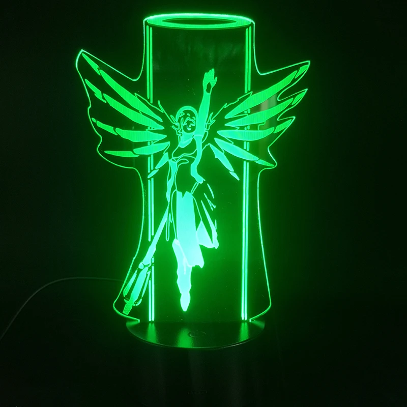 

Game Overwatch Hero Mercy 3D Lamp Colorful with Remote Battery Powered Hologram Visual Light Effect Usb Led Night Light Lamp