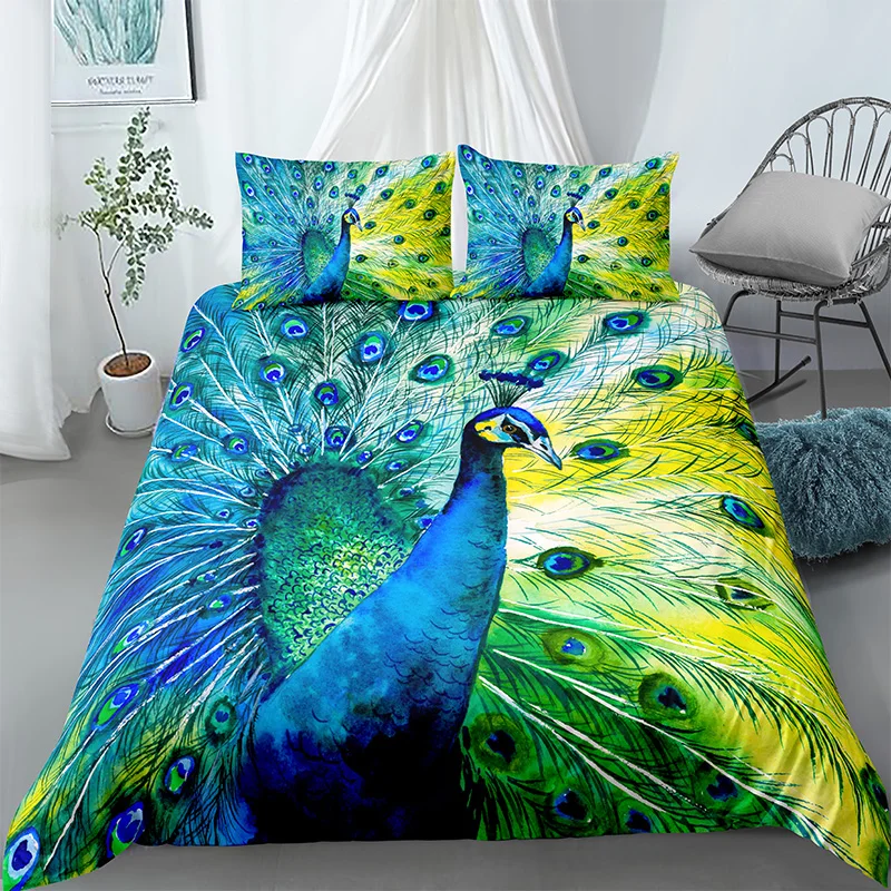 

Luxury Bedding Set 3D Peacock Duvet Cover Pillowcase Comfortable s Queen King Size Linen