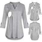 Новая модная одежда для беременных Блузки Рубашки с длинным рукавом полосатые топы для кормления блузка для кормящих мам одежда для женщин для беременных