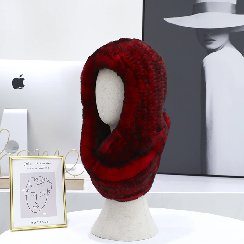 

Winter Wool Rabbit Fur Woven Hat Fur Scarf Fur One Piece Hat Thickened Fur Hat Outdoor Warm Ear Protection Hat For Women