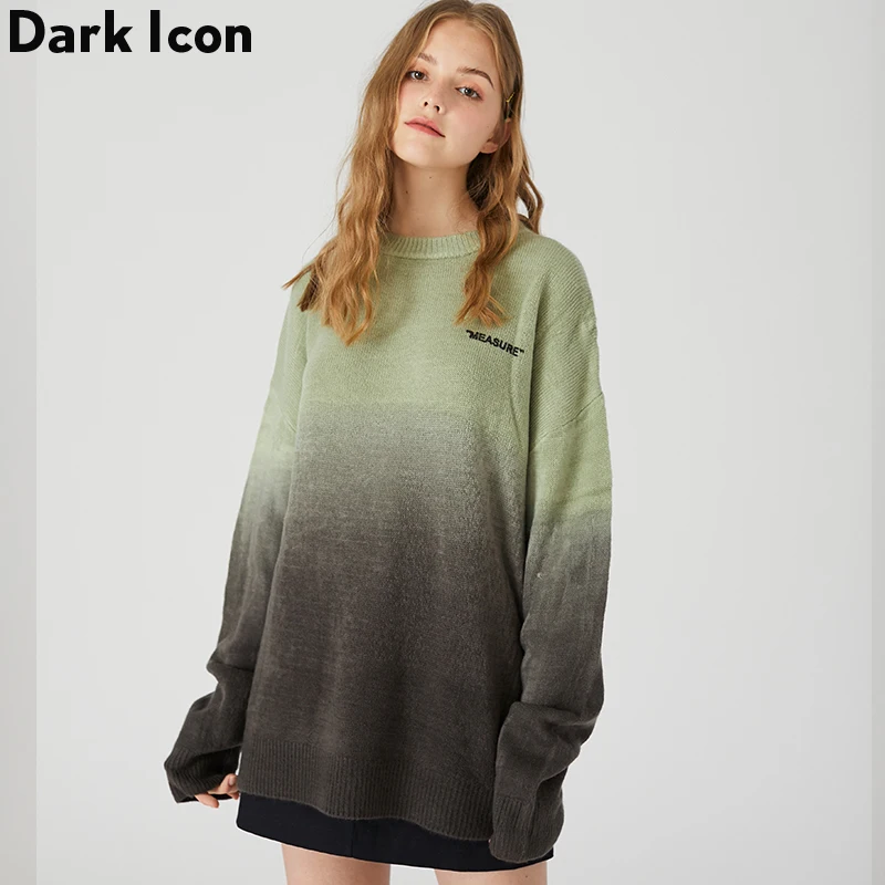 Градиентный Зеленый Черный винтажный вязаный свитер женский зимний Свободный