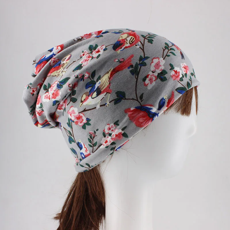 

New Style Fashion Spring Autumn Adult Women Warm Beanies Skullies Scarf Double Used Beauty Brand Casual Floral Hat Out Door Bone