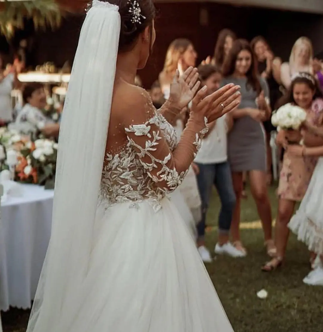 

Robe De Mariee A lIne Lace Wedding Dresses With O Neck Boho Wedding Dresses Vestido De Noiva Mariage Bridal Gown