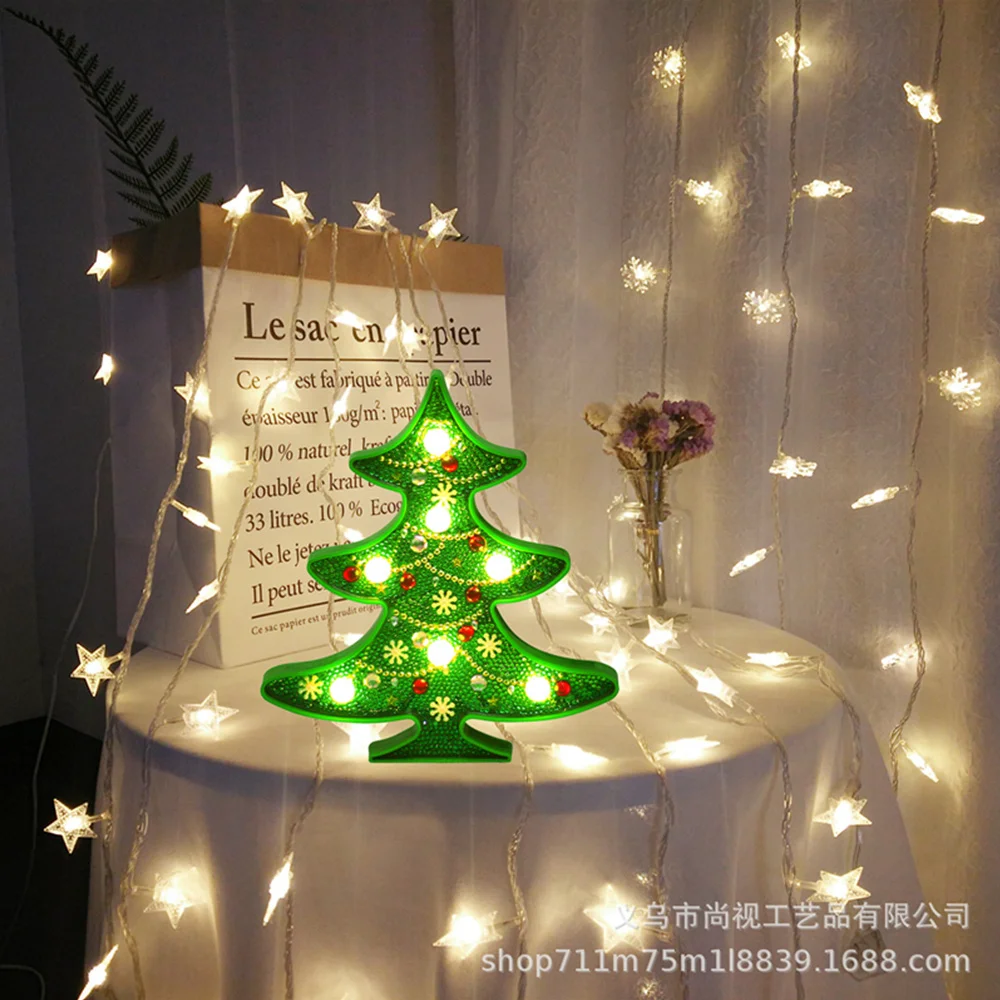 5D DIY алмазная живопись светодиодный светильник Рождественская елка Снеговик Ночник рождественские подарки Домашний декор AA Питание от батареи