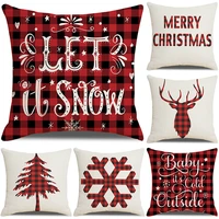 christmas cushion cover red green plaid merry christmas printed linen decorative pillows sofa home decoration pillowcase