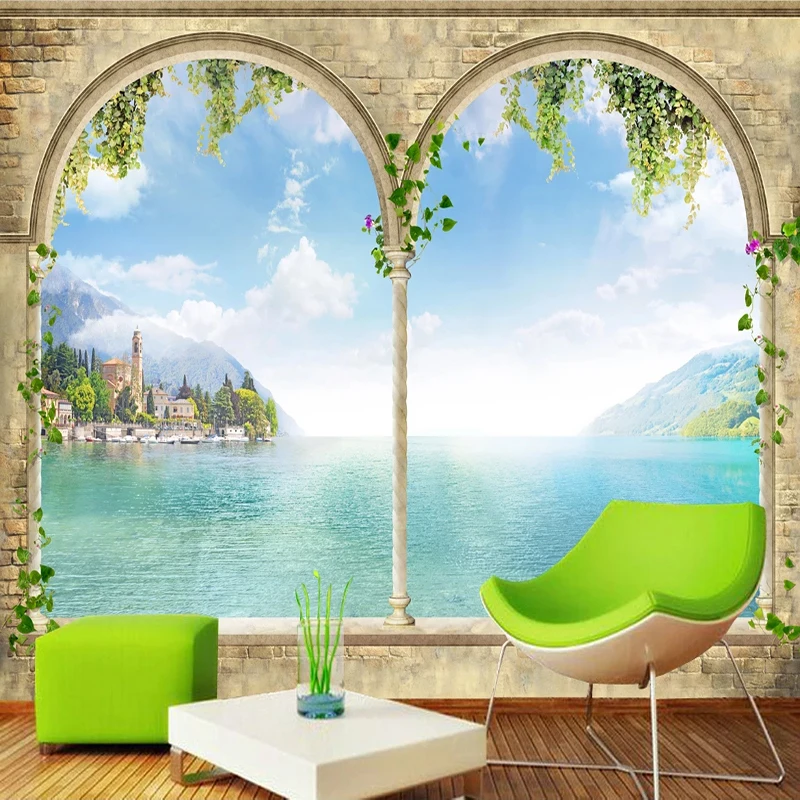 

Custom 3D Wall Mural Wallpaper Beautiful Landscape Roman Column Landscape Fresco Living Room Theme Hotel Background Wall Papers