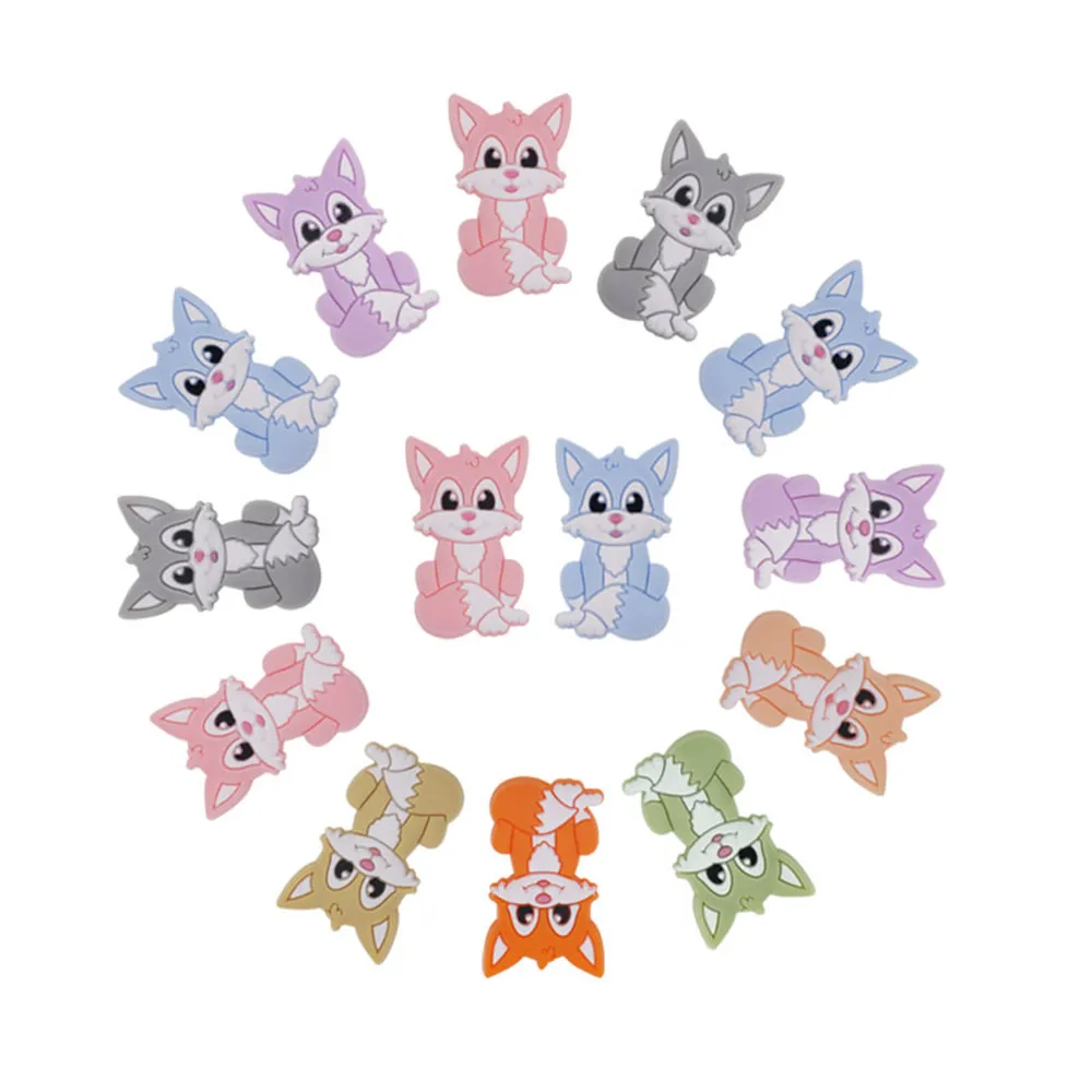 

Kovict 10pcs Cartoon Fox Beads Silicone Baby Teether BPA Free Infant Chewable Teething Pacifier Soothing Chain Accessories