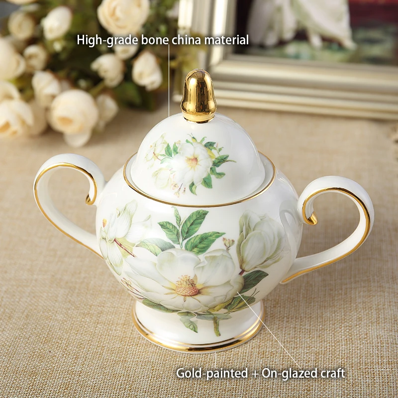 Bone China Camellia Coffee Set British Porcelain Tea Ceramic Pot Creamer Sugar Bowl Teatime Teapot Cup Mug Coffeeware | Дом и сад