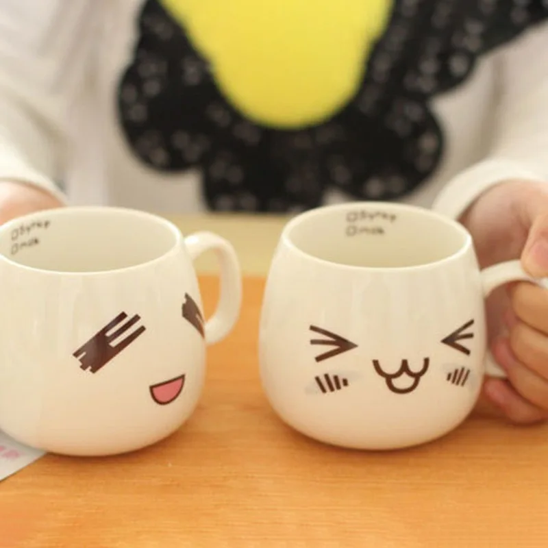 

320ml Large Capacity Cute Expression Couple Mark Cup Coffee Water Tea Cup Ceramic Cup Mark Cartoon Drinkware Kitchen Accessories