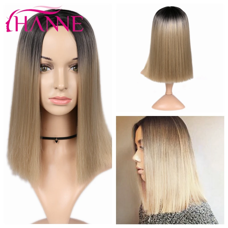 

HANNE Short Straight Synthetic Wigs African American Bob Wigs Ombre black/brown To Blonde/Pink Wigs For Black or White Women