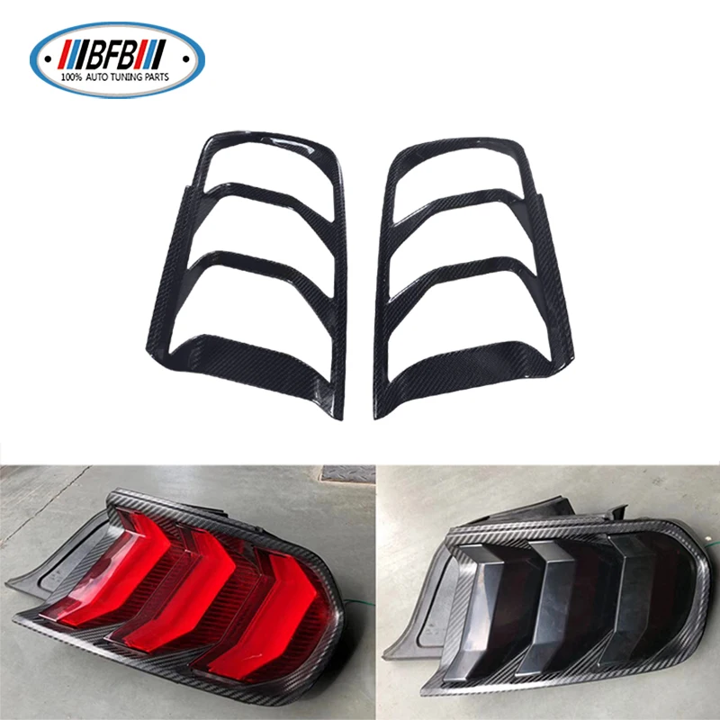 

BFB 2PCS Real Carbon Fiber Rear Tail Lamp Cover Frame Stick On Style Fit For Ford Mustang 2018+