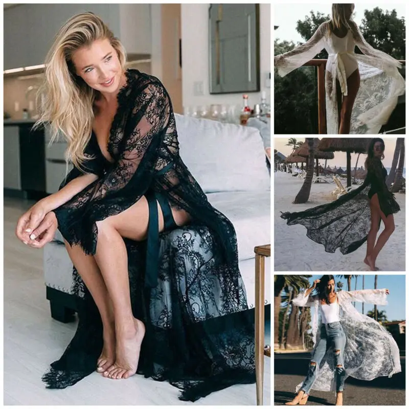 

Sexy Womens Lace Mesh Hollow Night Dress Robes See-Through Long Maxi Underwear Lingerie Babydoll Sleepwear Nightwear Sleep Dress