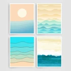 Геометрический постер с изображением восхода солнца и пейзажа, Картина на холсте с изображением океана и волн, скандинавский Декор для гостиной и дома