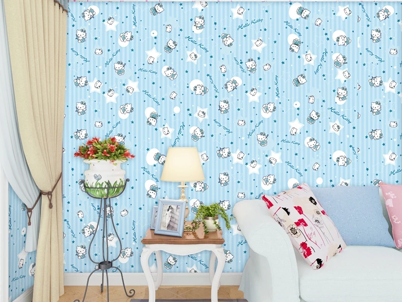 10 м синие и розовые обои в стиле Китти мультяшная Наклейка на стену для детской