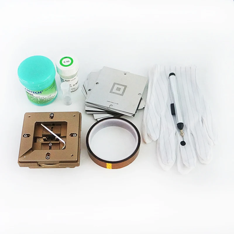 

80/90MM Universal Rotary Type Reballing Jig 36pcs BGA Stencils Kit Solder Balls ESD Anti-slip gloves tape Vacuum Suction Pen
