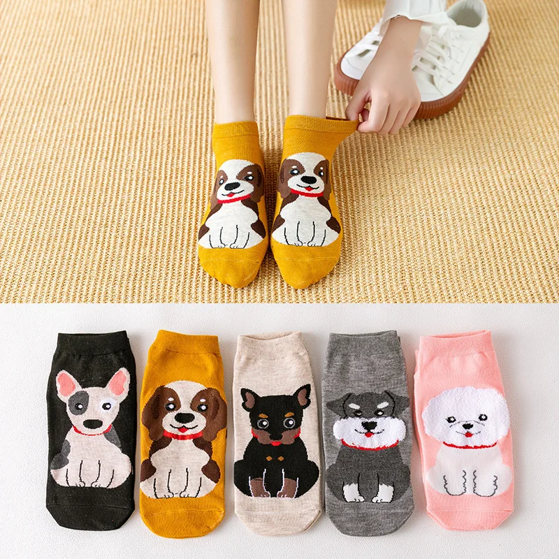 

5 Pairs/random Women Cartoon Boat Socks Korean Cat and Dog Animal Socks Female Personality Spring and Autumn Low Tube Socks