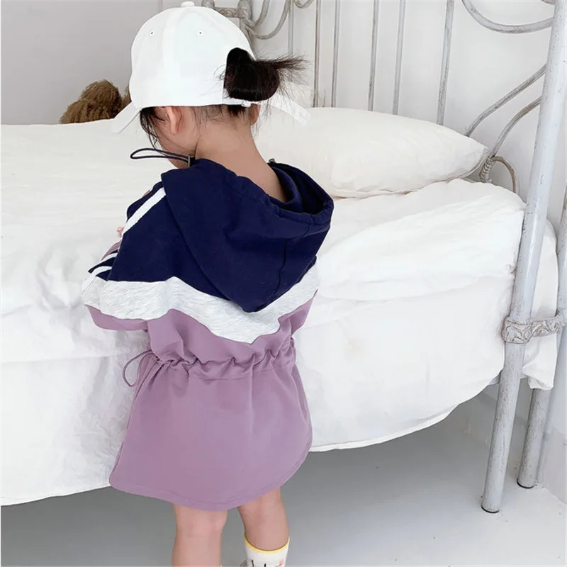 Детское платье с капюшоном и длинным рукавом в стиле пэчворк | Детская одежда