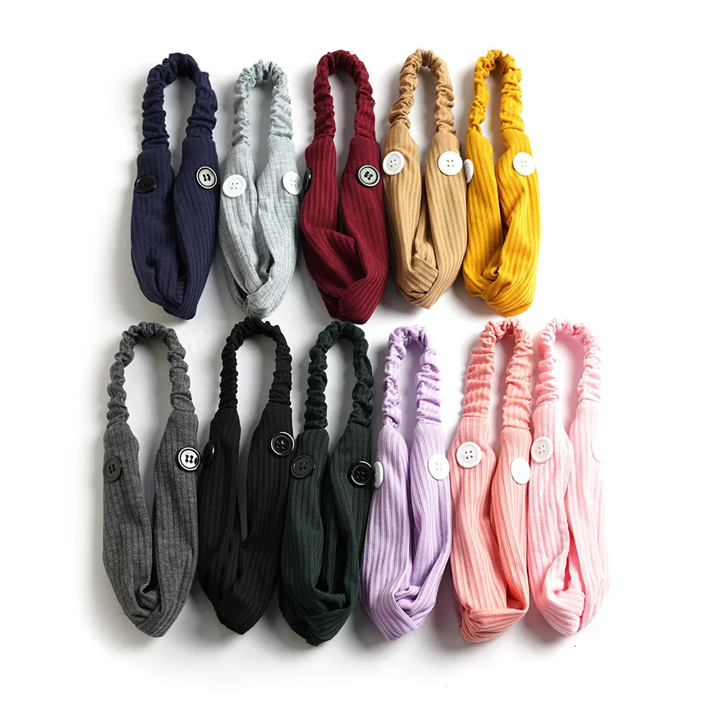 

Simple solid color button headband Anti-stroke ears hairband knitted elastic yoga sports headband for women