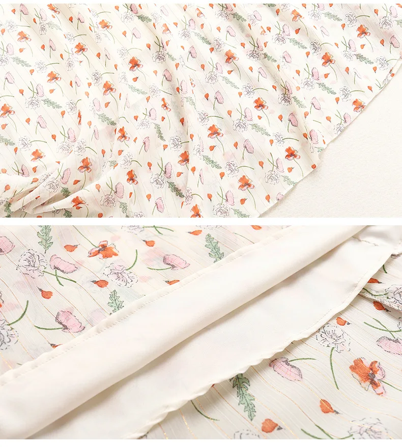 

Short Ruffle Sleeve Printed Chiffon Dress 2021 Summer Women's New Waist Slim V-neck Long Dress Female Clothes Elegant Maxi Dress