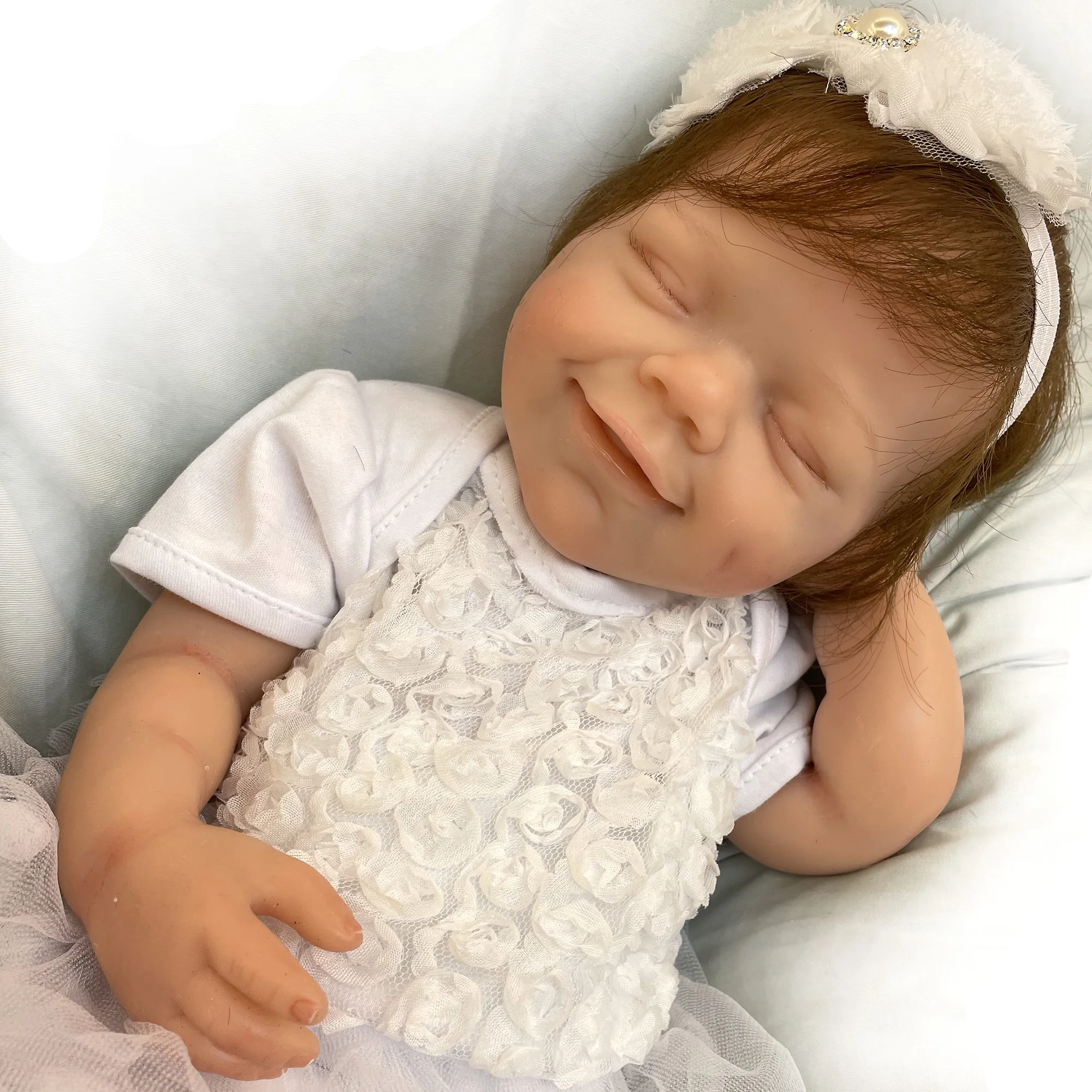 

Solid Silicone Reborn Doll Girl 18" Soft Newborn Bebe Reborn Full Body Baby Menina Macia Recém-nascido De Corpo Inteiro