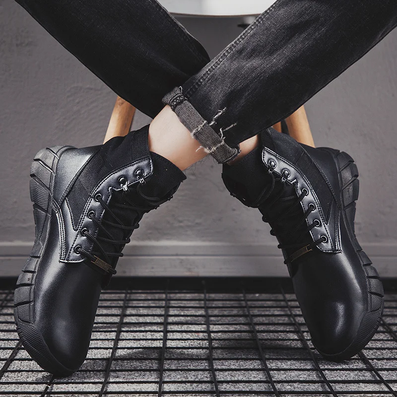 

Sapato Casual Boty Causal Shoes For Men Black Boots Coturno Botas Solid White Fashion Knitting Casual Men's Leather