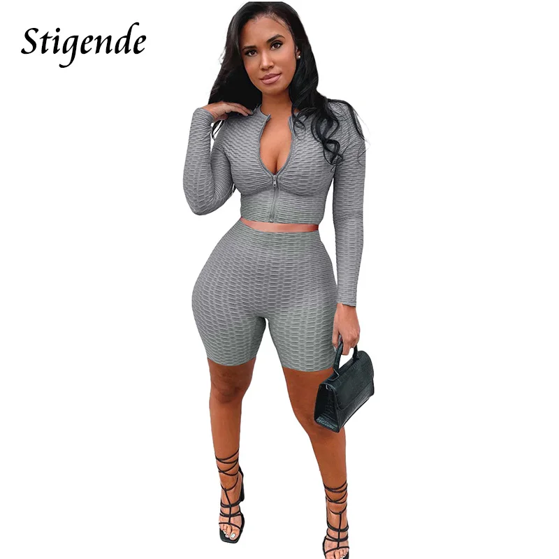 

Stigende летний спортивный костюм с длинным рукавом для женщин пикантные узкие брюки комплект из двух предметов, комплект с шортами, повседневн...