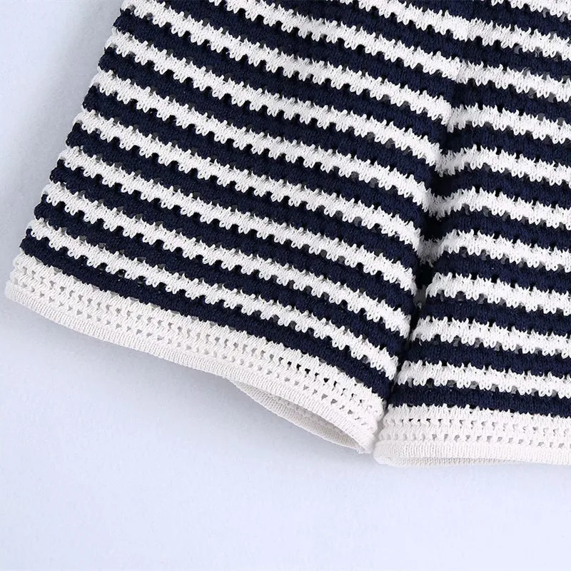 

Fashion Ladies England Style Shorts Casual Women High Waist Shorts Summer Female Striped Knit Straight-leg Shorts