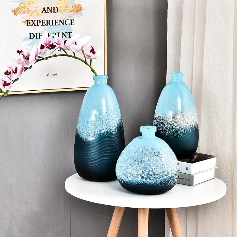 

Retro Colour Glass Vase Set Luxury Creativity Simple Mediterranean Nordic Vase Desktop Decoration Jarrones Home Decor EK50HP