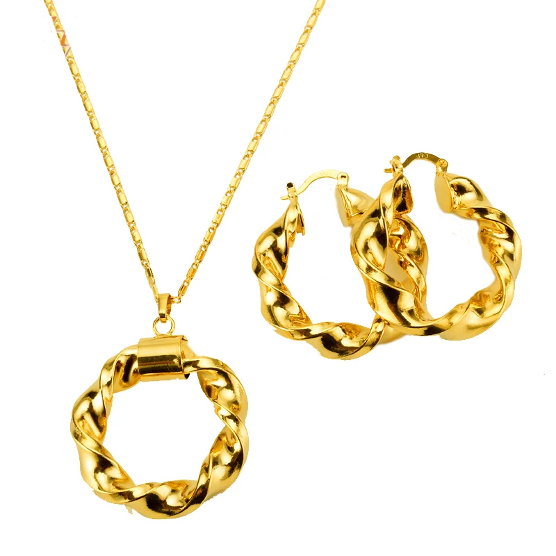 Ожерелье и серьги из Дубая золотые эфиопские африканские наборы ювелирные