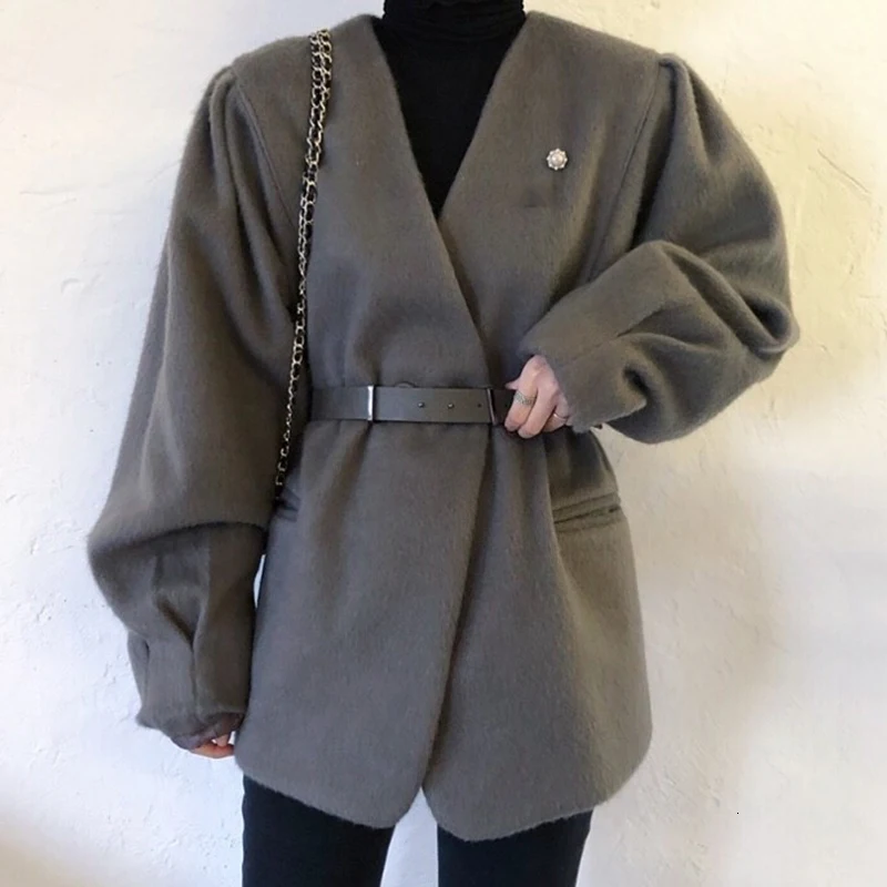 [EWQ] свободное темпераментное пальто с расклешенными рукавами v образным вырезом