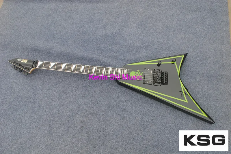 Custom shop Alexi Laiho Гитары зелеными краями cobhc v-образной формы Гитары Череп Топ KSG Кевин shi Гитары s тремоло Floyd Rose