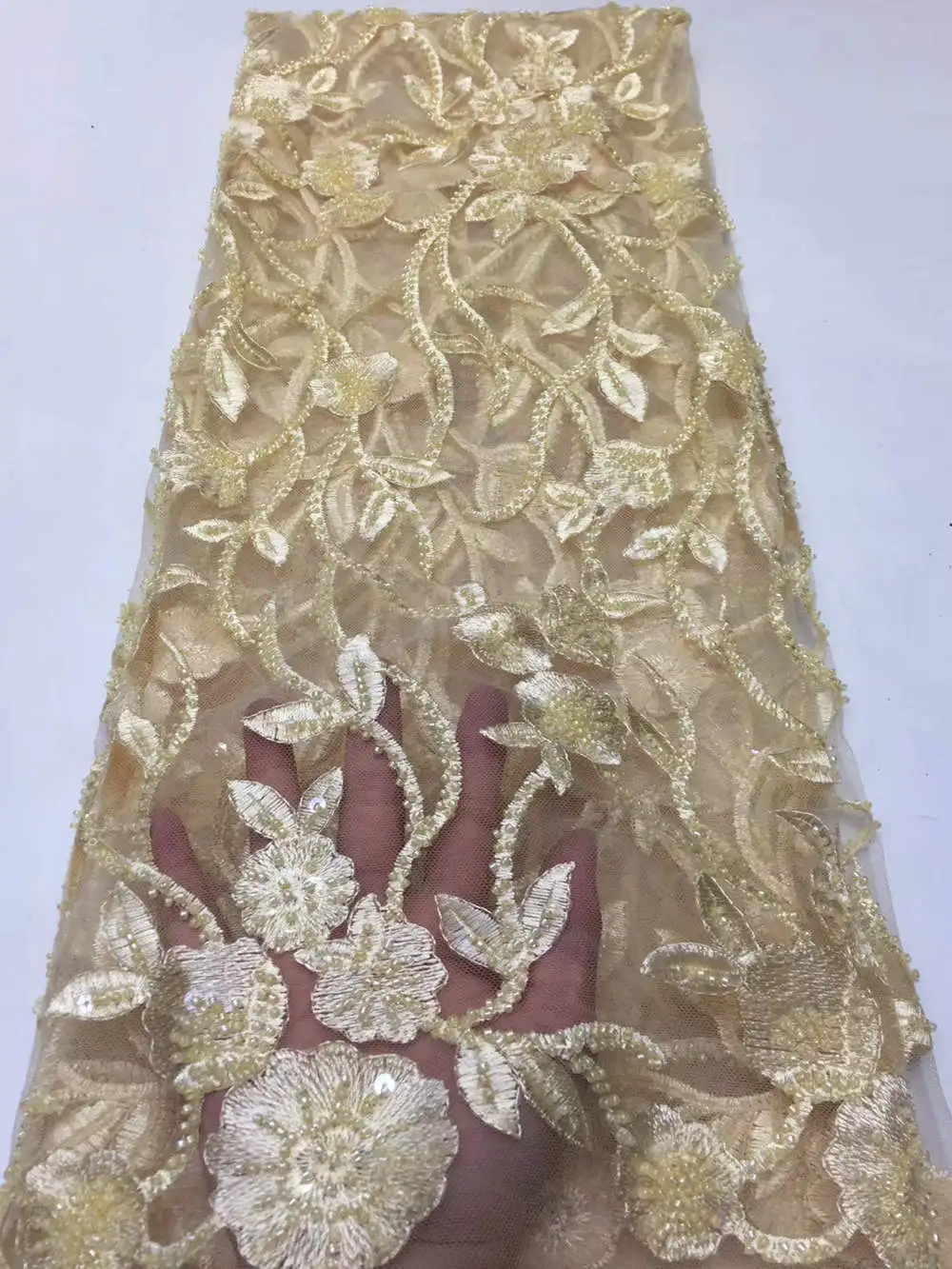 6 Африканская кружевная ткань высокого качества кружевная aso ebi сетчатая ткань вышитая полностью бисером нигерийский Швейцарский кружевной ткани 5 ярдов RG405 - Цвет: 6
