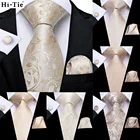 Hi-Tie, цвета шампань, бежевый, цветочный дизайн, Шелковый Свадебный галстук, для мужчин, Hanky Cufflink, подарок, мужской галстук, набор, деловые вечерние, Прямая поставка
