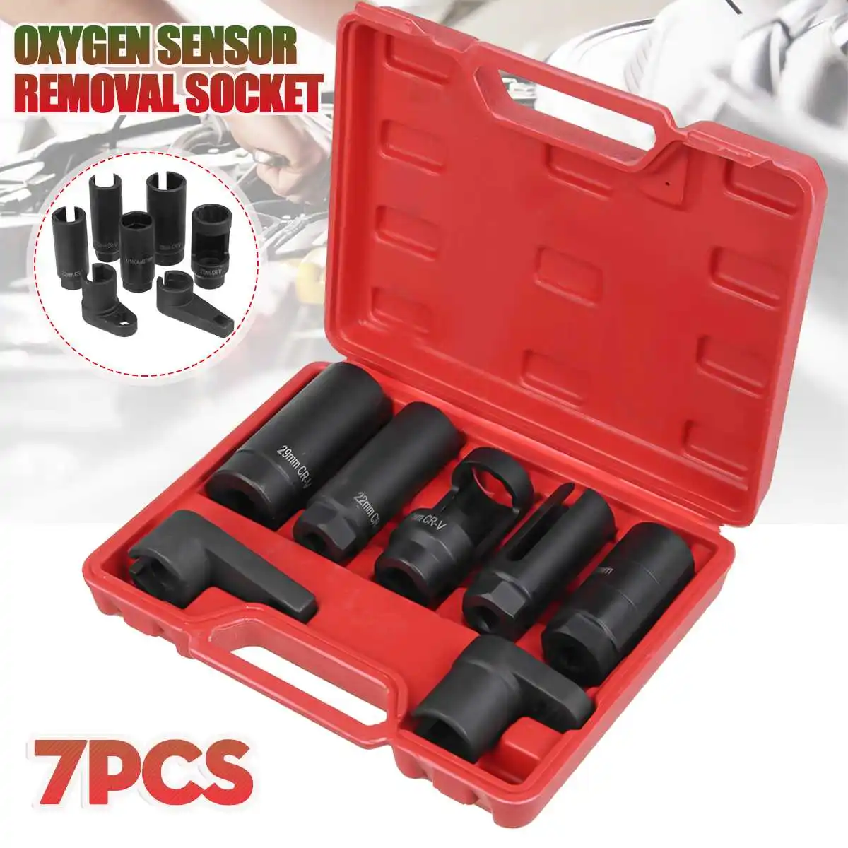 

3/5/7pcs Universal O2 Oxygen Lambda Sensor Socket 6 Point Wrench Tool Remover Installer Set Box