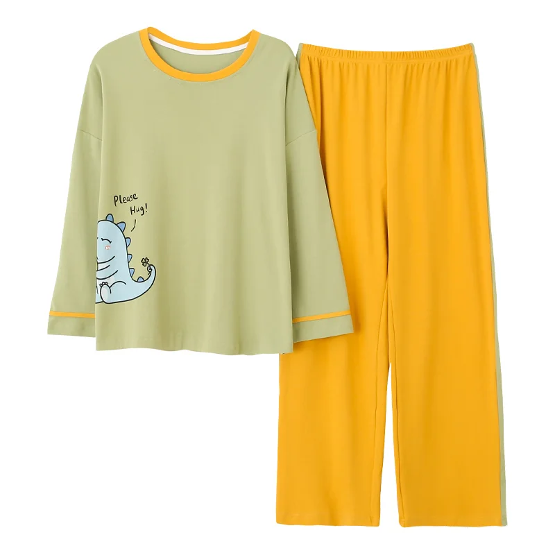 Новинка осенне-зимние хлопковые Пижамные комплекты для пар брюки с круглым