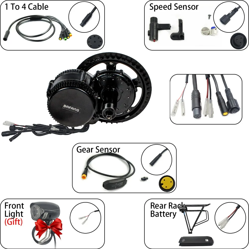 Bafang 8FUN 48V 750W BBS02B MMG320 12.8Ah стеллаж для выставки товаров Батарея Mid Мотор привода, фара для электровелосипеда в Conversion Kit с светильник
