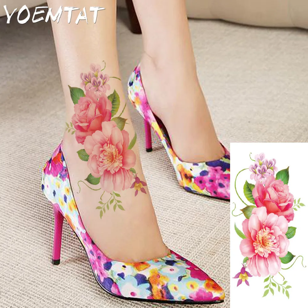 Флеш-тату из хны Поддельные Временные татуировки наклейки милые цветы лотоса