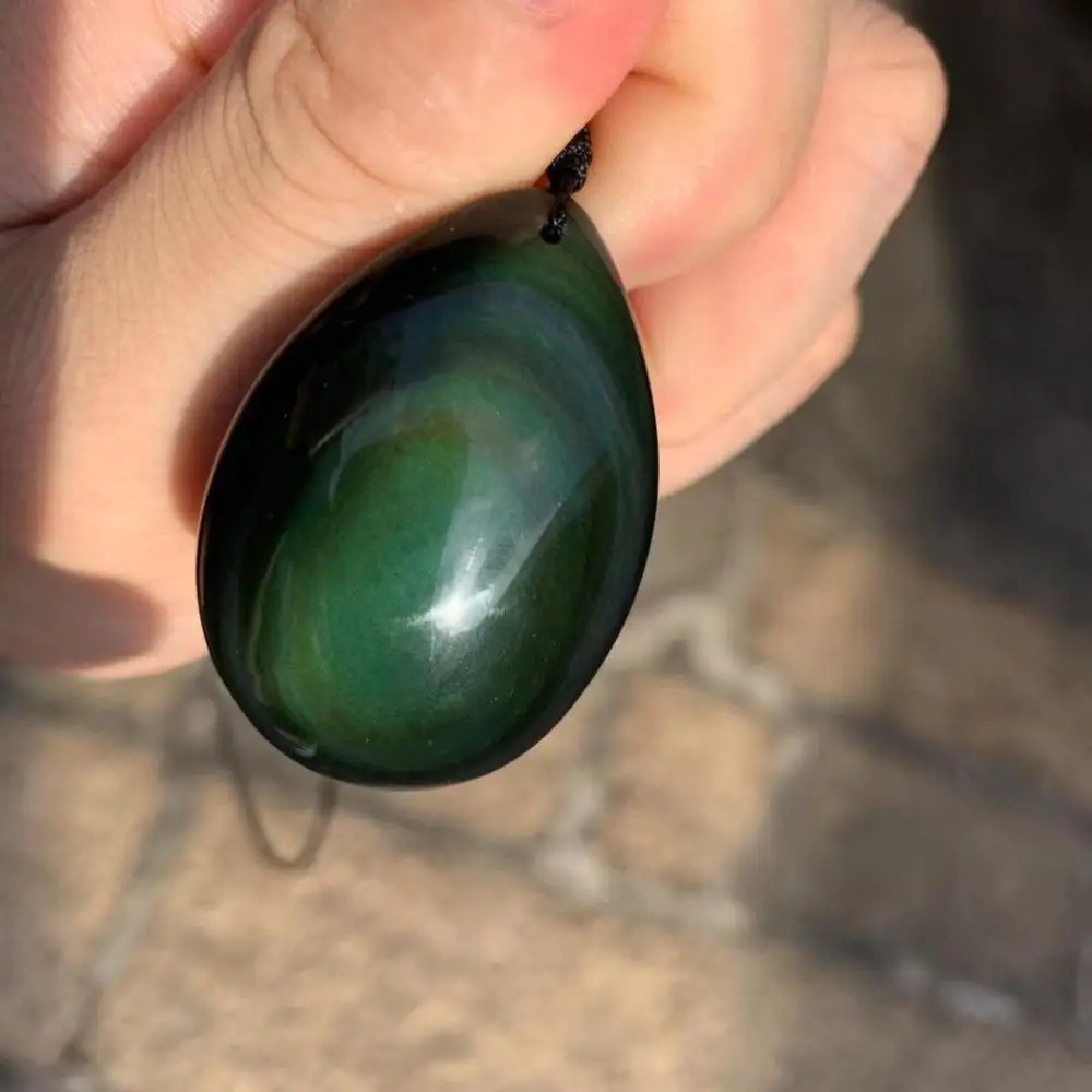 Ожерелье с голубым радужным обсидиана кулон натуральным драгоценным камнем для