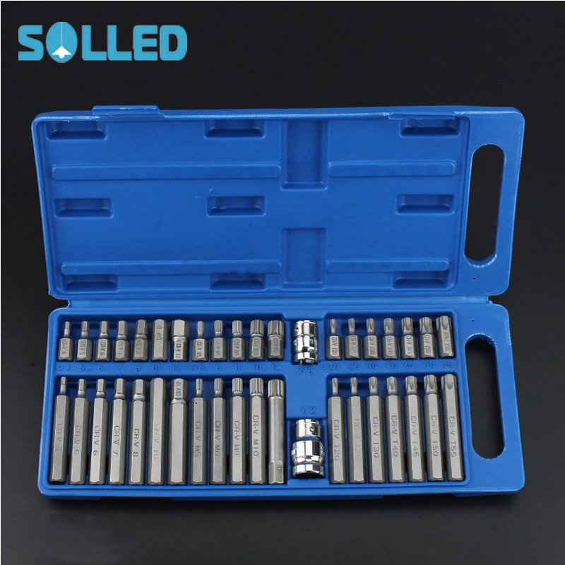 

SOLLED 40pcs 1/2in 3/8in Adaptor Drive Shank Hex Torx XZN Star Impact Socket Set Metric Socket Set Ratchet Driver Hand Tools