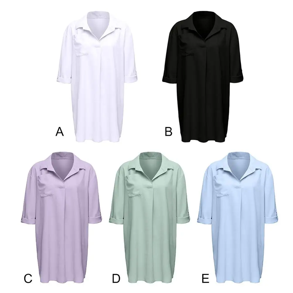 

Vintage Blouse Fashion New Long-sleeved Lapel Shirt Deep V-neck Beach Sunscreen Shirt