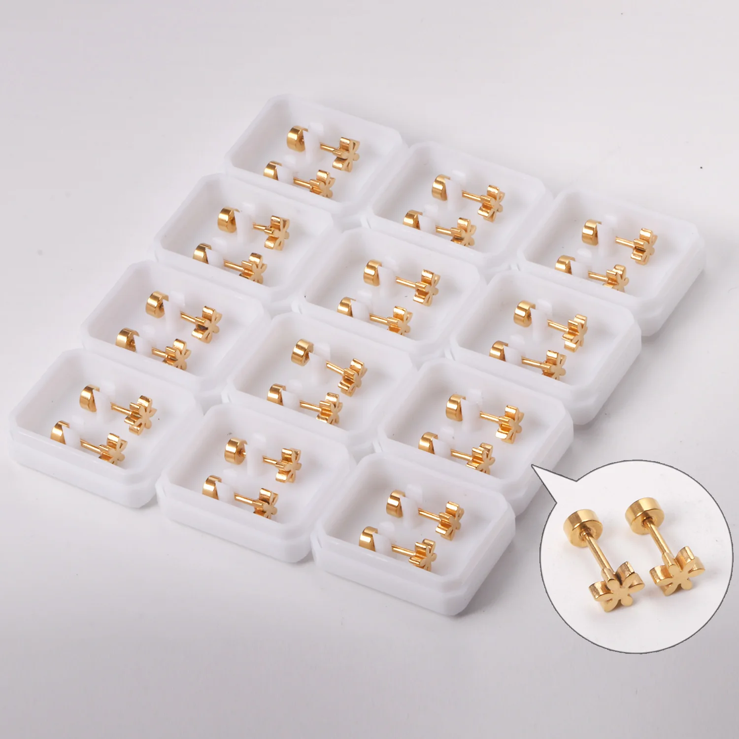 

12 Pairs 316L Stainless Steel Anti-allery Flower Earring For Women Bijoux Femme Gold Color Punk Small Earrings Girl Baby Gift