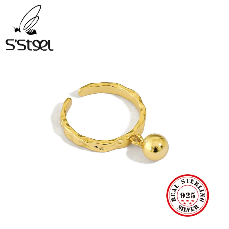 

S'STEEL Korean Ring For Women 925 Sterling Silver Minimalist Irregular Round Beads Opening Ring Anillo Plata 925 Mujer Jewelry