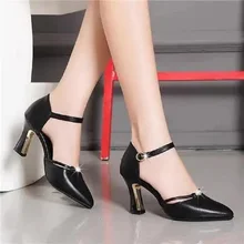 Chaussures en cuir Pu pour femmes, chaussures à talons hauts, confortables et élégantes, à la mode, de haute qualité, pour le bureau, mignonnes, noires  (3)