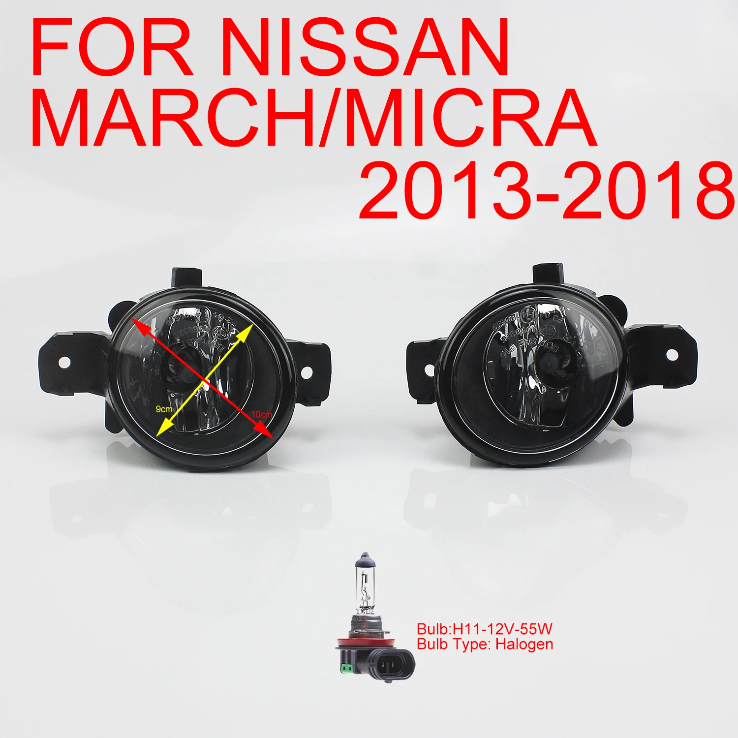 

Pair Of Fog Light Driving Lamps For Nissan March/Micra 13-18 Maxima Cefiro Teana Qashqai Right + Left Side w/Bulb:H11-12V-55W