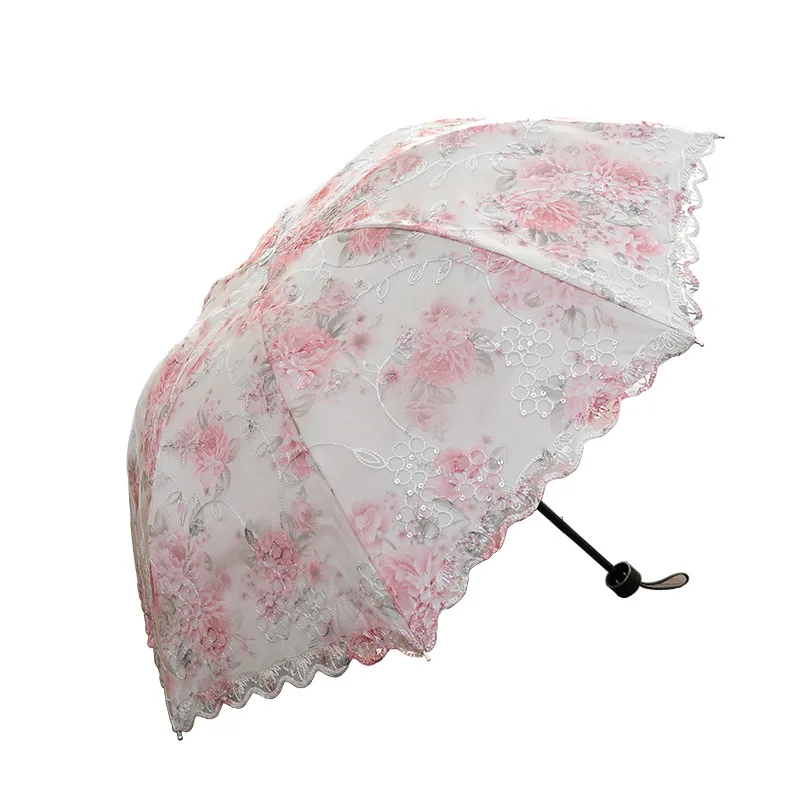 

Lace Women Rain Umbrella Sun Paraguas mujer Black Parasol Folding Princess guarda chuva invertido UV Protection Decoration