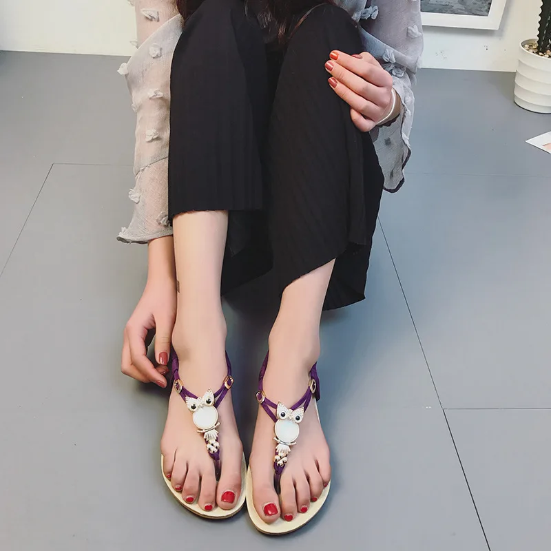 Босоножки женские в богемном стиле винтажные шлепанцы плоская подошва бисер