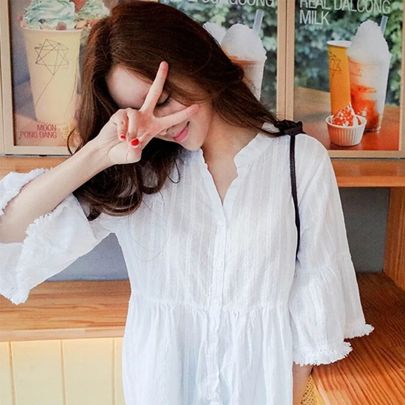 Модная блузка с v-образным вырезом и пуговицами милые рубашки для девочек женская