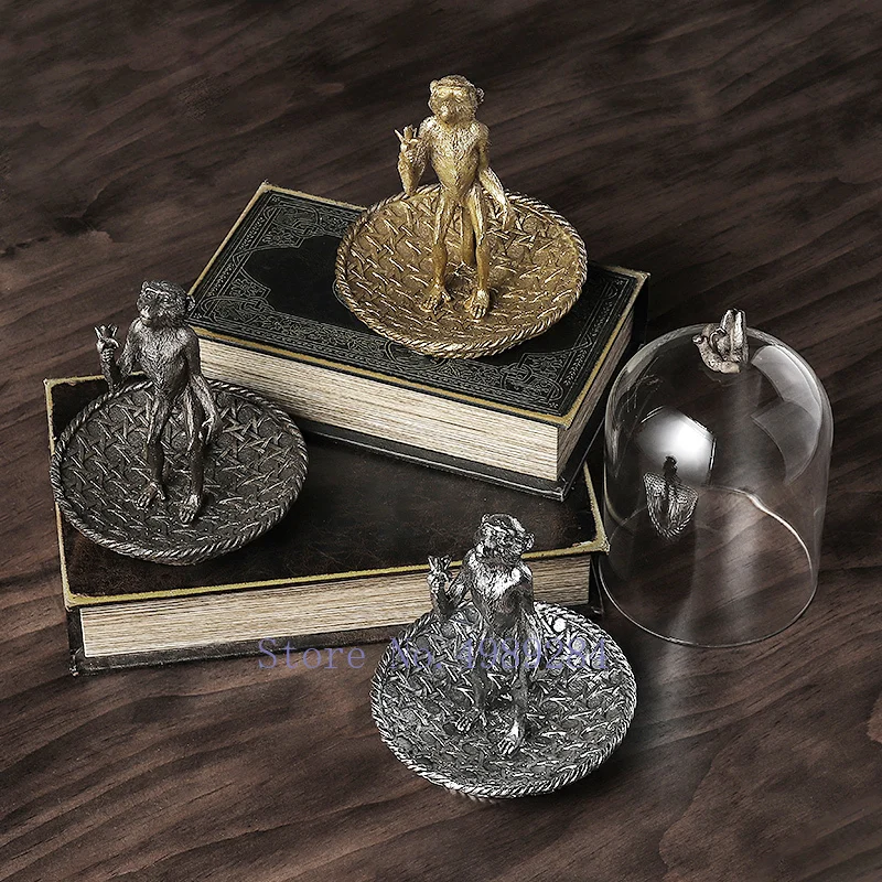 Nordic Creative Resin Retro monkey Simulated animal Glass cover Crafts ornaments Modern home decorations figurines accessories | Дом и сад