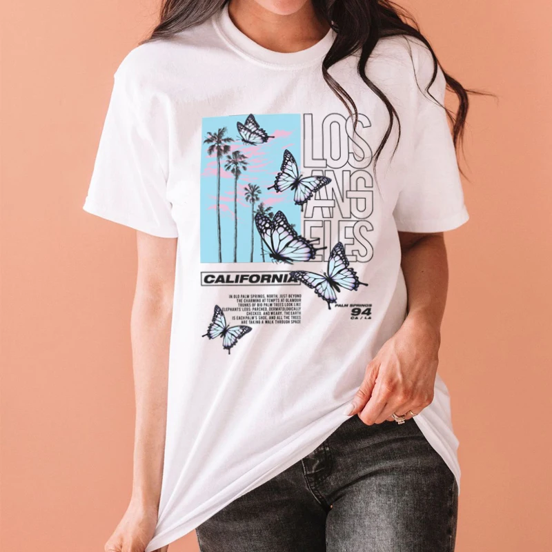 Футболка женская пляжная свободного покроя с принтом бабочек в стиле Харадзюку |