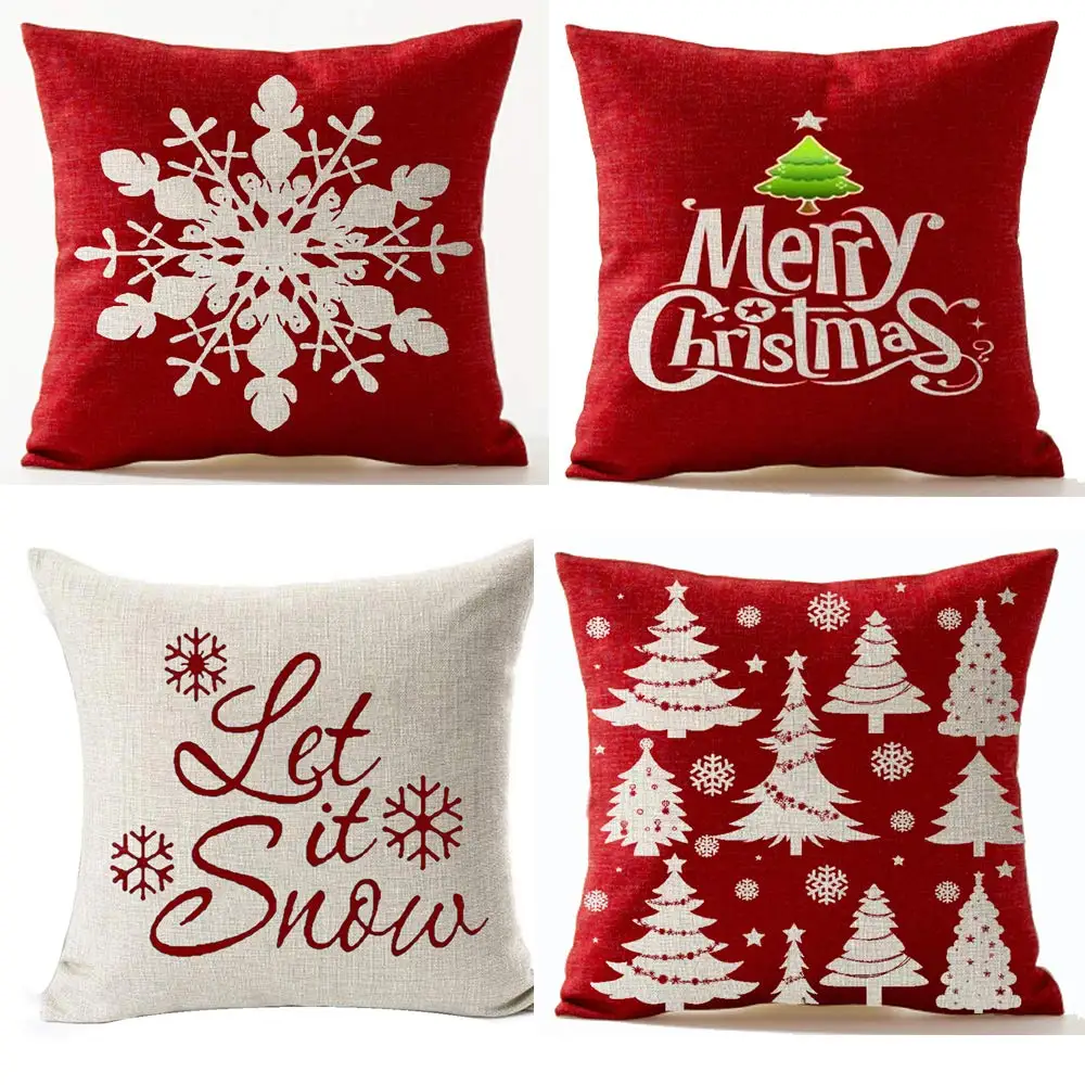 

Рождественская льняная наволочка, наволочка для дивана в гостиную, украшение для дома, Рождественская елка, снежинка, Английский Цвет